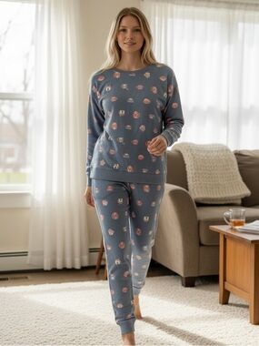 Lauren Conrad,Laguna beach Cozy Blue Printed sweets and coffee Pajama Set Pm